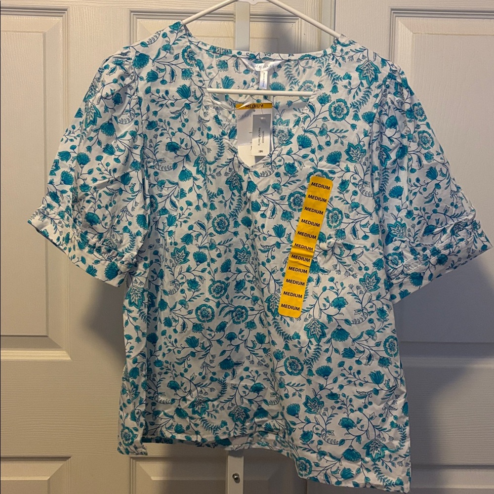 Draper James Blue and White Floral Blouse